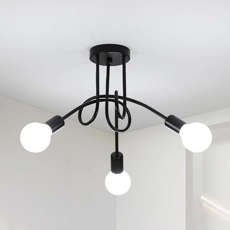 – Plafonnier vintage LED 3 bras – Luminaire en métal noir pour salon et chambre – Compatible E27 – Éclairage intérieur décoratif (1/5)