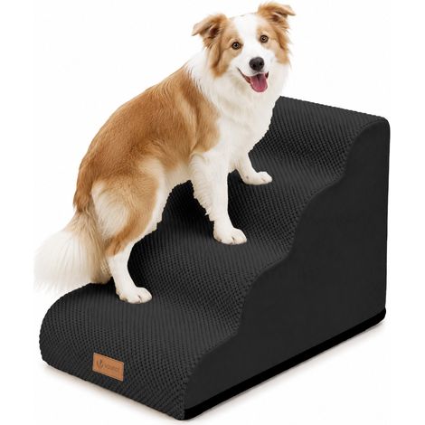 VOUNOT® Escalera para Perros 4 Peldaños 40x72x50cm Rampa para Perros Espuma Alta Densidad para Cama Sofá, Cachorros y Mascotas Mayores Antideslizante Funda Lavable Negro (1/5)