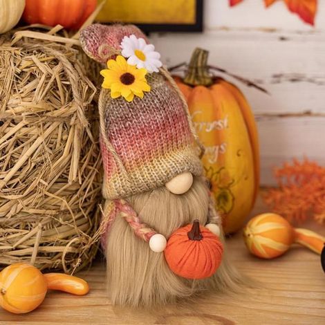 Gnome - Décoration Automne Thanksgiving Fête Des Récoltes - Chapeau Coquillage Citrouille - Hauteur 18 Cm - Lot De 1