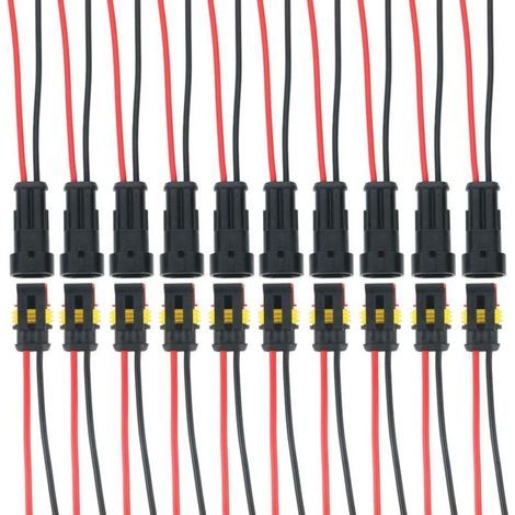 pair 10 Kits 2 Broches Voiture Étanche Connecteur Électrique avec Fil, Voiture Fiche Etanche, étanche à la poussière, isolé et scellé-Fei Yu