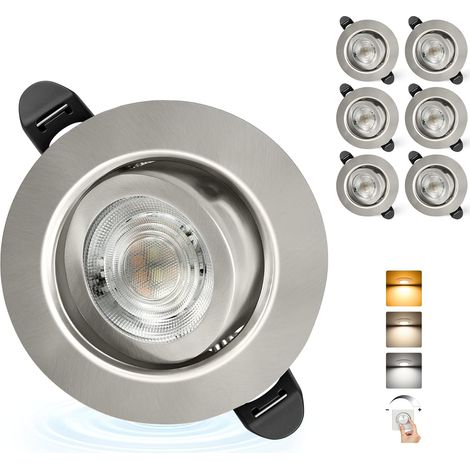 Spot LED Encastrable Dimmable 220V, 5.5W 600LM IP44 Spots LED Encastrable Extra Plat 68mm, 45° Orientable Spots de Plafond Blanc Chaud/Neutre/Froid Spot Salle de Bain, Noir Lot de 6