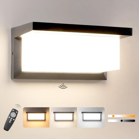 18W Außenwandleuchte mit Bewegungsmelder, IP65, 3000K-6500K LED Wandleuchte Außen Wandlampe Dimmbar Aluminium mit Fernbedienung, Aussenlampe Wand Außenleuchte für Garten Terrasse, Anthrazit (1/5)
