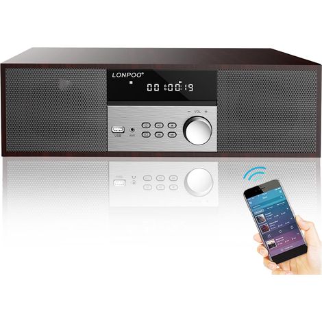 Micro Chaîne HiFi stéréo compacte - Haut-parleurs 40 Watts avec Lecteur CD, Bluetooth, Radio FM, USB, AUX-in, Grand écran LED et Bouton, télécommande (LP-816) (1/5)