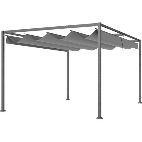 Pergola coulissante Pergola rétractable 4 x 3 m structure métal époxy anticorrosion toile polyester 180 g/m² gris foncé