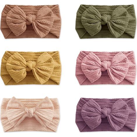 Lot de 6 bandeaux pour bébé fille - En nylon doux - Avec nœuds - Accessoires pour nouveau-né (1/5)