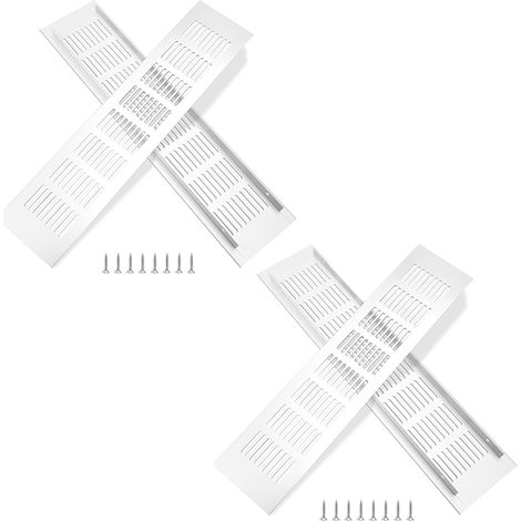 Grille de ventilation en aluminium avec vis pour ventilation d'armoire et de pièce, 35 x 8 cm, argent, 4 pièces