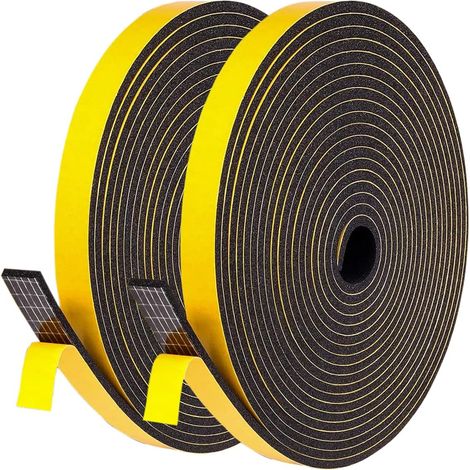 12mm (L) x 3mm (E) / 12M Self Adhesive Door Window Seal Strip Foam Rubber Door Seal Strip for Collision Seal, Soundproofing (Black) (1/5)