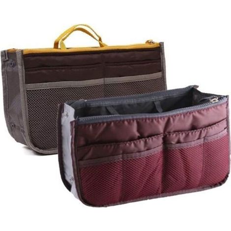 Set mit 2 Taschenorganizern – 1 grauer + 1 bordeauxroter – 13 Fächer – Dokumentenhalter und Reiseetui – (1/4)