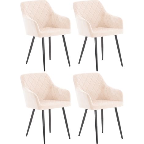 CLP – Lot de 4 chaises de salle à manger retro Shila – Piètement métal noir – Assise velours beige rembourrée – Accoudoirs intégrés