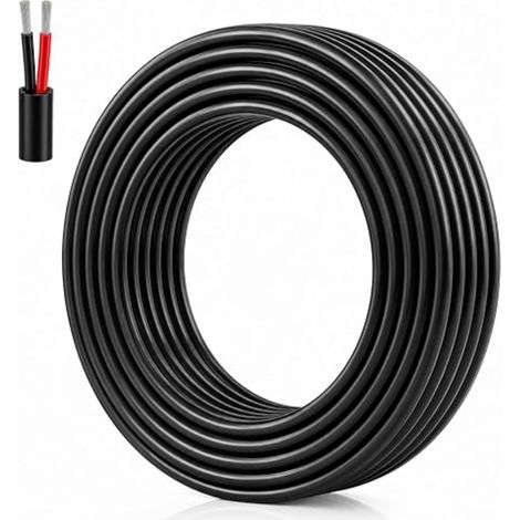 Câble Électrique 18 AWG 2x0,75 mm², Câble 2 Conducteurs Rouge et Noir, Cuivre Étamé Souple, 5V/12V/24V/220V, Câble d’Extension pour Ruban LED et Bricolage (1/5)