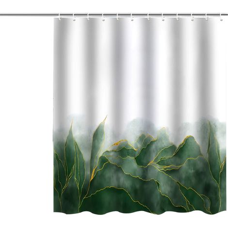 Rideau De Douche - Polyester Imperméable - Design Marbré Ombre Vert Or - 180 X 180 Cm - 1 Pièce (1/5)