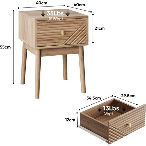 Table de chevet style chêne moderne du milieu du siècle, table de nuit avec poignées en métal, 40 x 40 x 55 cm, 2 pièces (1/4)