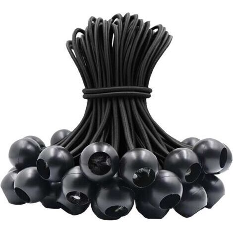 Tendeur élastique 30 pièces, tendeur en Caoutchouc avec Boule élastique pour tentes de bâche, bannière, Drapeau, Camping, pavillon (Noir)-- (1/4)
