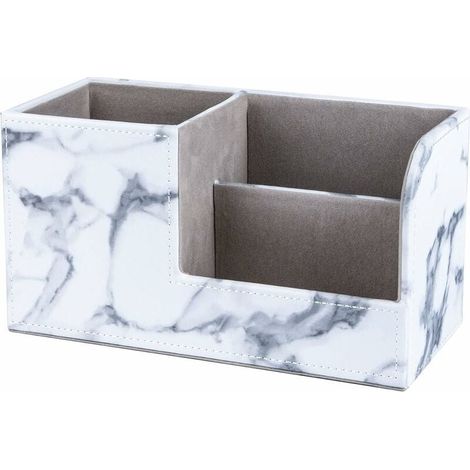 Organiseur de Bureau Multi-fonctionnels Pot à Crayons en PU Cuir 3 Compartiments BoîTe de Rangement de Bureau pour Fournitures de Bureau, Cartes De Visite, Stylos (Motif Marbre), (1/4)