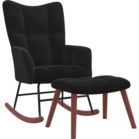 Fauteuil à bascule d'allaitement rembourré relax pour salon avec repose-pied et velours noir DEC028834 (1/5)