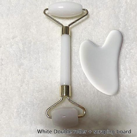 2-teiliges Set Gesichtsmassagegerät, Nackenroller, Gua-Sha-Schaber, Lifting- und Faltenentfernungs-Set – Weiß A (1/5)