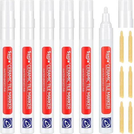 Stylo Joint Carrelage Blanc, 6Pcs Stylo de Carrelage à Coulis avec Pointe de Rechange, Imperméable Marqueur Joints, Rénovateur de Coulis pour Joints de Carrelages de Cuisine et Salle de Bain Sol (1/5)