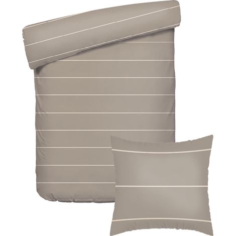 Parure de lit 2 Pièces 1 Personnes - Housse de Couette 140x200 cm et 1 Taie Oreiller 63x63 cm – 100% Satin de Coton, 80 Fils – Taupe (1/5)
