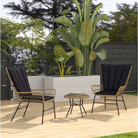 Gartenmöbel-Set aus Rattan 2-Sitzer schwarz mit Kissen und Tisch aus Sicherheitsglas (1/5)