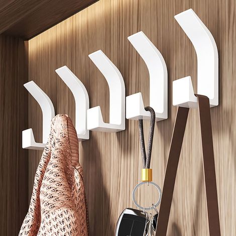 4 Stück Selbstklebende Haken, Garderobenhaken, Kleiderhaken Selbstklebend, Klebehaken für Jacken, Mäntel, Kleidung - 10 Weiß (1/4)