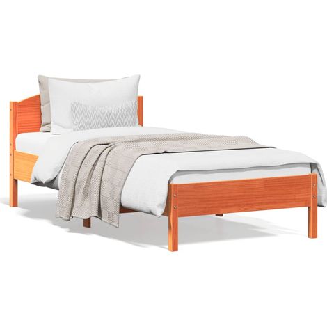 Cama sin colchón madera maciza de pino marrón cera 100x200 cm