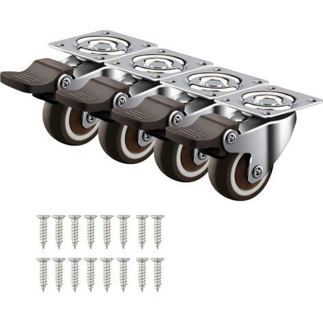 4 Petites Roulettes Pivotantes 32mm/1.25 Roulettes pour Meubles Avec Frein Plaques 50KG Roues Caoutchouc Chariot etabli Meubles Industrielles Transport -Versailles (1/5)