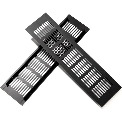 Rechteckiges Lüftungsgitter aus Aluminium für Schrank- und Schlafzimmerbelüftung, 30 x 8 cm, Schwarz, 2 Stück