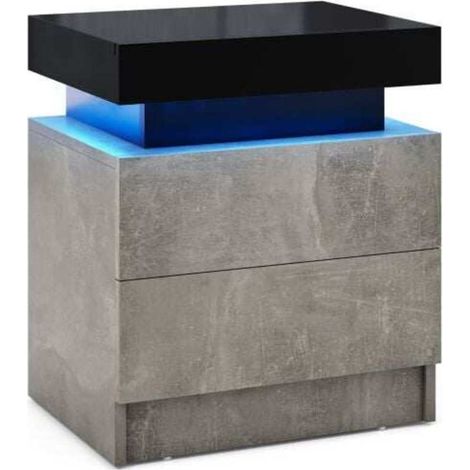 Design effet marbre, table de chevet LED avec 2 tiroirs et télécommande, rangement pour chambre (1/5)