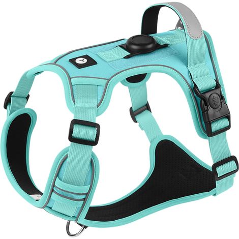 Harnais Anti-Traction pour Chien, Gilet Réfléchissant Réglable avec Poignée Rembourrée Contrôle et Attache Devant, Harnais Chien Solide Respirant pour Moyen Grands la Marche la Course (Vert, L) (1/5)