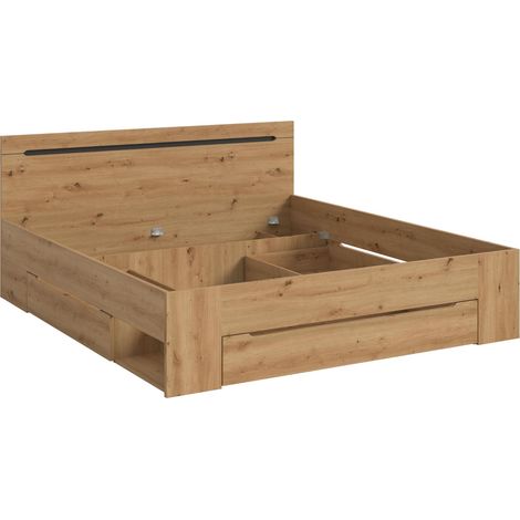 Canu Bett 180x200 cm 3 Schubladen grau, Eiche Dekor.