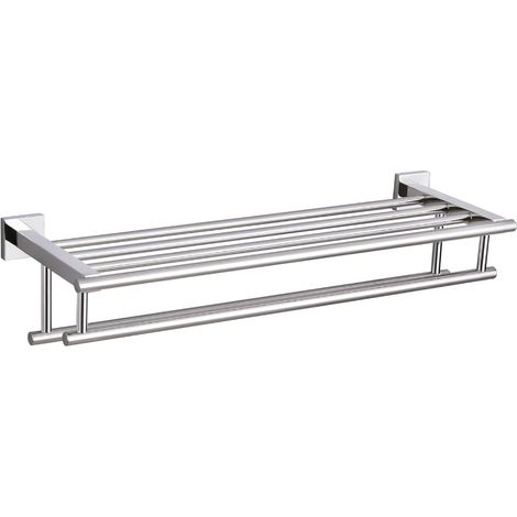 Toallero de baño con doble barra, 50 cm de largo (plata brillante) - aptos para cocinas y baños. (1/5)
