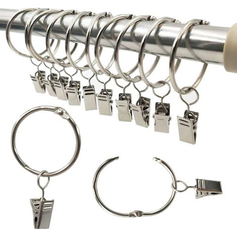 Anelli per tende, 40 pezzi di anelli per tende con clip, set di ganci decorativi in metallo per tende, diametro interno 38 mm, argento, antiruggine