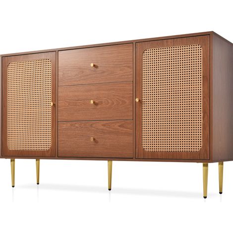 Buffet 2 portes et 3 tiroirs effet noyer 150 x 40 x 90 cm HOMVRA (1/5)