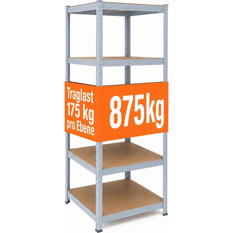 Relaxdays Schwerlastregal, HxBxT: 200 x 60 x 60 cm, 875 kg, 5 Ebenen, Lagerregal Keller, zum Stecken, grau/braun (1/5)