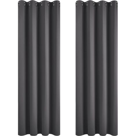 Rideaux occultants 114 x 132 cm, lot de 2 panneaux, rideaux unis couleur gris foncé pour fenêtre (1/5)