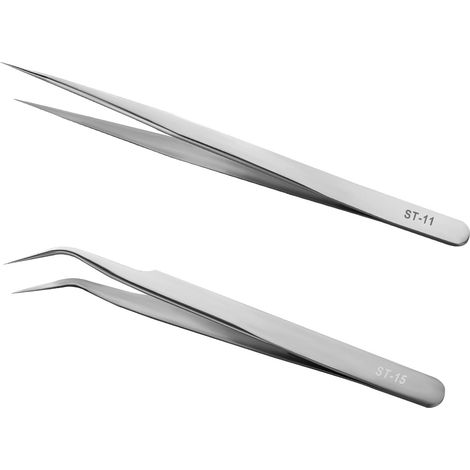 2PCS Pincette, Acier Inoxydable, Pointe Droite Et Coudée, Antistatique ESD, Pour Réparation Électronique Et Loisirs Créatifs (1/5)