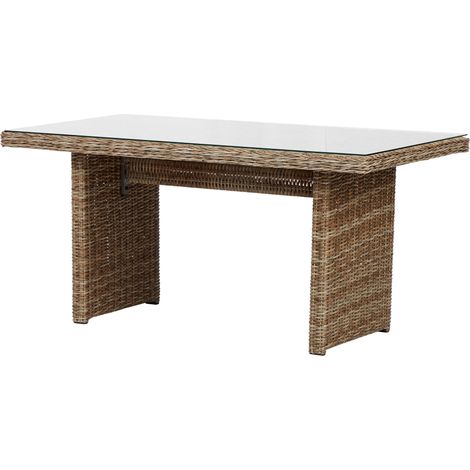 Gram Table de jardin 142 x 76 cm, avec plateau en verre, teinte naturelle. (1/4)