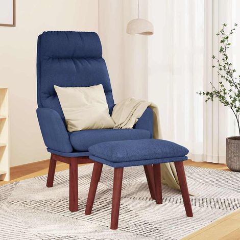 Chaise de relaxation avec tabouret Fauteuil relax - Bleu Tissu BonneVie-80124 (1/5)