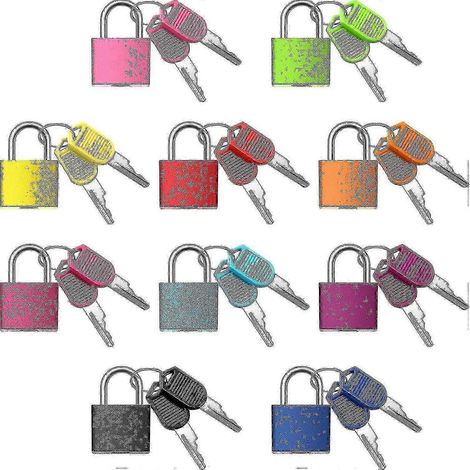 Lot de 10 cadenas pour valise avec clés, cadenas en métal multicolores. (1/5)