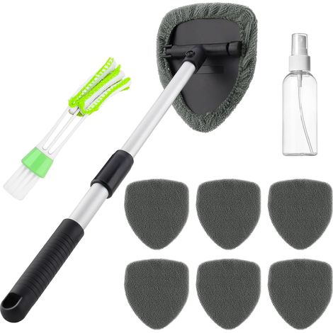 Nettoyage Pare Brise Kit,6Tampons Lavables,1Vaporisateurs et Brosse de Climatisation,Nettoyage de Pare Brise avec Poignée Télescopique avec Poignée Pivotante à 180°,pour Nettoyage des Vitres (Bleu) (1/5)