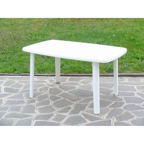 Table en re'sine antichoc Art.56 table de jardin d'exte'rieur blanche 137x85x72 cm