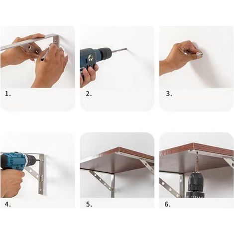 Équerre triangulaire en acier inoxydable épaisseur 3mm 300mm 12 pouces support mural fixe amovible cloison angle droit avec vis à expansion fer 6x40