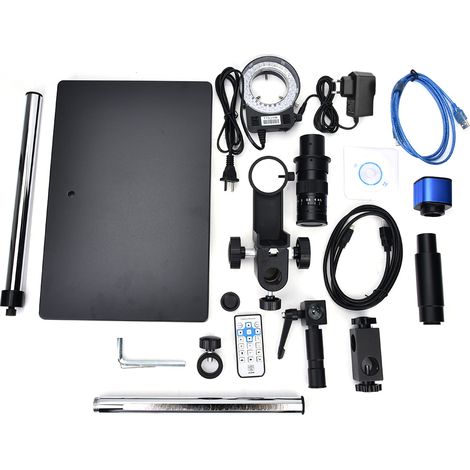 Caméra microscope industrielle 16MP HDMI/USB avec objectif zoom 0.7-4.5X, lot lentilles, alimentation 100-240V UE, pour inspection précise et observation détaillée. (1/5)