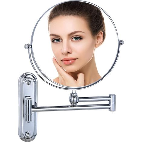 Miroir Grossissant Mural x10 - Miroir Maquillage Extensible - Salle de Bain - 360° Pivotant - Double Face,Diamètre 20 cm (1/5)
