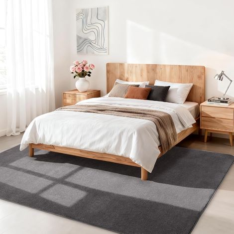 Tapis de Salon, à Poils Courts, décoration de Salon, Moelleux, Doux, Lavable et antidérapant, Moderne, Couleur Unie, pour Chambre à Coucher, Chambre d'enfant, 140 x 200 cm, Gris foncé (1/5)