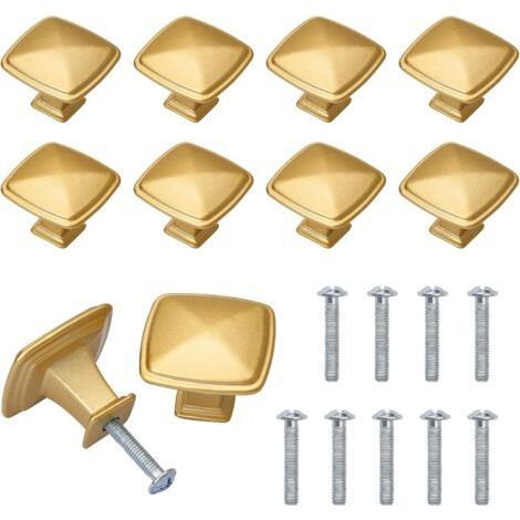 Ensemble de 10 boutons de tiroir plaqués or, poignées de porte en laiton pour placards, cuisine, dressing, salle de bain, avec vis à tête carrée, alliage de zinc (1/5)