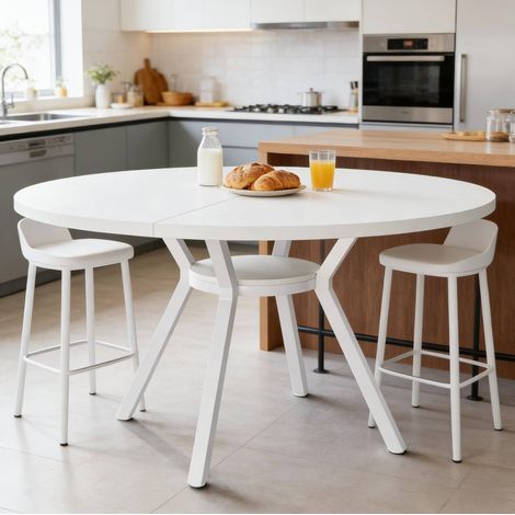 Mesa comedor redonda para 4-6 personas blanca OKMYHOME (1/5)