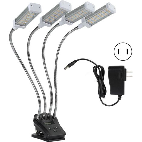 Lumière de croissance pour plantes 96W 4 têtes, écran LCD, modes de gradation multiples, spectre complet 100-240V, argent, prise US (1/5)