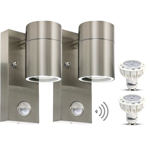 Applique Murale Détecteur Mouvement 7W Éclairage Detecteur Mouvement LED Moderne Inox Brossé GU10 550lm Blanc Chaud IP44 Étanche 2 (1/5)