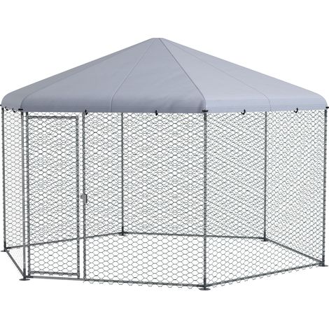 Freiluft-Hühnerstall, 10 m², Drahtgitterauslauf 400x346x263 cm, überdachter Bereich, für 10-15 Hennen
